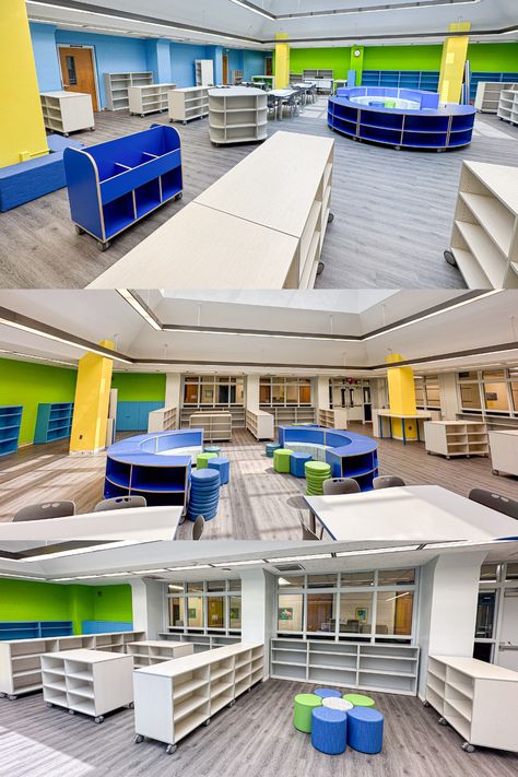 Kresson Elementary Media Center offers diverse and flexible storage and soft seating options, which allows students ownership of the space. #MiEN #schooldesign #learningspaces #learningenvironments #teachers #students #classroom #makerspace #innovation #schoolfurniture #cafeteria #design #teacherengagement #library #mediacenter Classroom Makerspace, Makerspace Design, Cafeteria Design, Flexible Storage, Space Projects, Learn Crafts, School Furniture, Soft Seating, Learning Spaces