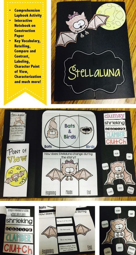 Do you read the story Stellaluna in the fall months? Does your class complete a bat until at the beginning of the year? This interactive lapbook or interactive notebook activity is just what you need to make sure that your students have mastered multiple Pumpkin Book Report, Stellaluna Activities, Book Report Ideas, October Reads, Bat Activities, Bats Unit, Bats Activities, Interactive Lapbooks, Bat Facts