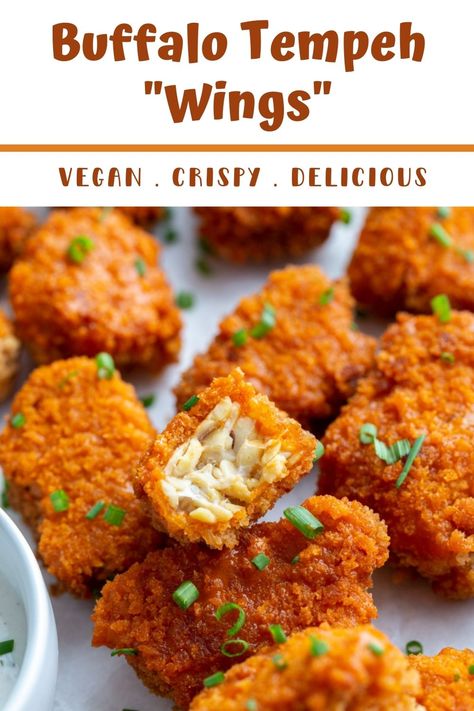 This recipe for Buffalo Tempeh “Wings” is crispy chunks of tempeh baked (or fried) to perfection and coated in spicy buffalo sauce. Serve these tempeh "wings" with ranch dip for the ultimate party snack!