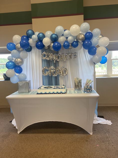 Blue White Graduation Party Ideas, Light Blue And White Graduation Party Ideas, Blue Grad Party Ideas, Baby Blue Graduation Party, Graduation Party Ideas Blue And White, Blue Graduation Party Ideas, Light Blue Grad Party, Graduation Party Ideas Blue, Blue And White Grad Party