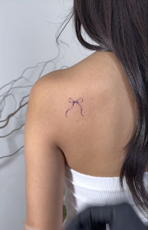 Small Delicate Tattoos For Women Simple, Shoulder Bow Tattoo, Dainty Shoulder Tattoo, Soft Tattoo Aesthetic, Now Tattoo, Bow Tattoos, Bow Tattoo Designs, Tattoo Lace, 16 Tattoo