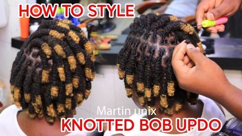 Diy Short Loc Styles For Women, Bob Dreadlocks Hairstyles, Lox Knots, Loc Knot Bob Short Locs, Lock Knot Bob, Barrell Roll Loc Styles, Short Loc Knot Bob, Locs Hair Styles Women, Dreads Short Hair Styles