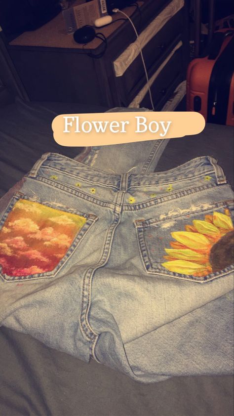 Short Painting Ideas, Flower Boy Tyler The Creator, Short Painting, Orange Paintings, Jean Ideas, Something In The Orange, Flower Boy, Orange Painting, Western Jeans