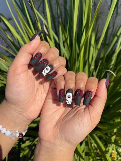 halloween michael myers nail art gainesville florida Michael Myers Nail Designs, Mike Myers Nails, Michael Meyer Nails, Micheal Myers Nails Designs, Michael Myers Nails Halloween, Micheal Myers Nail Ideas, Michael Myers Nail Art, Micheal Myers Nail, Micheal Myers Nail Designs