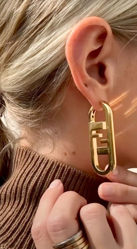 Fashion blogger Leonie Hanne wearing Fendi earrings Fendi Accessories Jewelry, Fendi Earrings Outfit, Fendi Jewelry, Fendi Earrings, Fendi Fashion Show, Fendi Fashion, Fendi Accessories, Earrings Outfit, Leonie Hanne