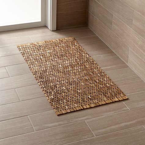 Lattice Wooden Mat, $44.95 Recycled wood chips are transformed into this chic rollable mat. Diy Bathroom Rugs, Diy Bathroom Mat, Bathroom Mat Ideas, Wooden Mat, Wood Bath Mats, Wooden Bathmat, Bath Matts, Wood Bath, Wooden Bath