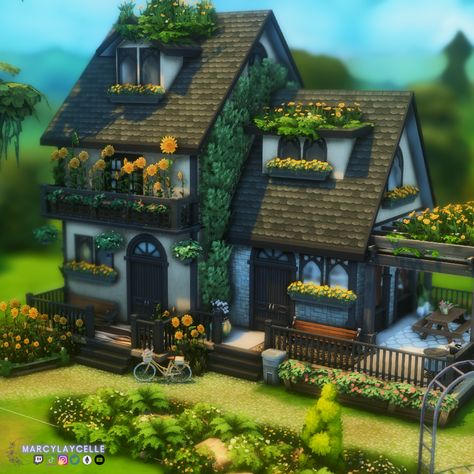 Welcome to the Sunflower Sims 4 House! 🌻 Step into a world of vibrant charm and cozy living in this meticulously designed base game home. With its sun-kissed rooms and open layout, this house invites your virtual Sims family to bask in the warmth of life. From the spacious kitchen that beckons for culinary adventures to the sunflower-strewn garden perfect for outdoor gatherings, every corner tells a story of comfort and joy. #Sims4 #SunflowerHouse #CozyLiving Sims 4 Cozy House Base Game, Sims4 Cozy House, Base Game Cottage Sims 4, Sims 4 Cottage House Base Game, Base Game Build Sims 4, Cute Sims 4 Houses Base Game, Sims 4 Cottage Base Game, Sims 4 World Layout Ideas, Sims 4 Two Story House Layout