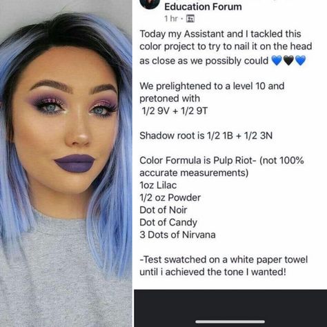 Pulp Riot Hair Color Swatches, Pulp Riot Hair Color Formulas, Pulp Riot Hair Color Ideas, Pulpriot Haircolor, Fun Haircolor, Redken Formulas, Hair Brunettes, Hair Formulas, Hair Color Swatches