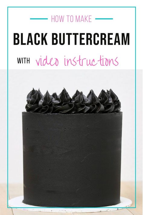 Black buttercream Frosting. Tutorial How to make black buttercream at home. Make this easy true black buttercream without a lot of food coloring and no aftertaste. Delicious and perfect to make black buttercream cakes. via @behindthecake0704 How To Make Black Buttercream Icing, Black Icing Cake Ideas, Making Black Frosting, Black Buttercream Frosting Recipe, Cake Frosting Tips And Tricks, Black Frosted Cake, Black Buttercream Wedding Cake, Black Chocolate Buttercream Frosting, Black Frosting Recipe