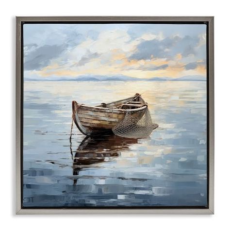 Stupell Fishing Boat Painting Framed Floater Canvas Wall Art Design by Ray Powers - Bed Bath & Beyond - 40944482 Boat Painting Canvas, Fishing Boat Painting, Paper Wall Decor, Oil Painting Frames, Ornate Picture Frames, Gray Farmhouse, Boat Painting, Lithograph Print, Stupell Industries