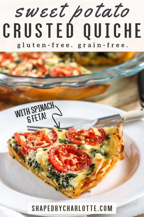 Sweet Potato Quiche Recipes, Gf Quiche Recipes, Low Calorie Quiche, Quiche Sweet Potato, Sweet Potato Spinach Quiche, Sweet Potato Crusted Quiche, Gf Quiche, Potato Crusted Quiche, Quiche With Sweet Potato Crust