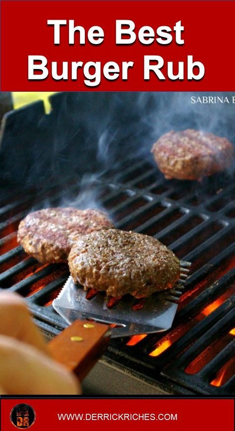 The Best Burger Rub - Grilled burgers are delicious, but this seasoning rub will really add a fantastic flavor to the patties. This recipe makes enough for a dozen burgers. #burgers #bbqrub #derrickriches via @derrickriches Burger Rub, Best Burger Seasoning, Smoked Hamburgers, Burger Recipes Seasoning, Burger Spice, Easy Homemade Burgers, Homemade Rubs, Homemade Burger, Hamburgers Grilled