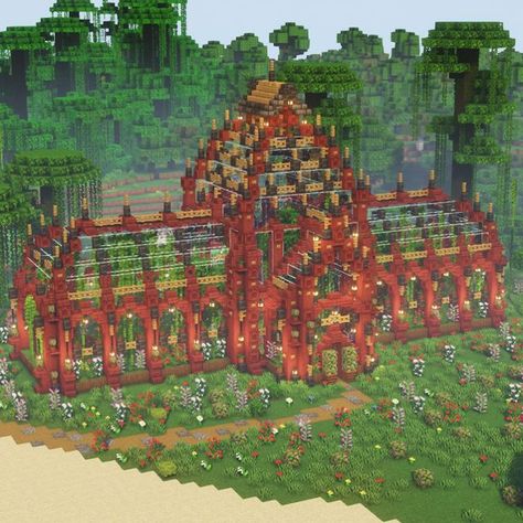 Minecraft Greenhouse House, All The Mods 9 Minecraft Builds, Greenhouses Minecraft, Waxfraud Houses, Minecraft Fantasy Greenhouse, Minecraft Big Greenhouse, Minecraft Sanctuary Ideas, Conservatory Minecraft, Minecraft Biomes O Plenty House