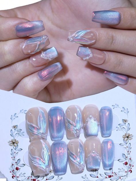 Nails Mermaid Design, Mermaid Tail Nail Art, Fairy Tail Nails, Blue Fairy Nails, Nail Art Baby Blue, Blue Mermaid Nails, Baby Blue Nail Art, Mermaid Nail Designs, Nails Mermaid