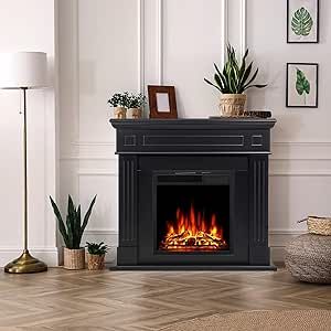 Electric Fireplace Mantel, Wooden Fireplace Surround, Freestanding Electric Fireplace, Electric Fireplace With Mantel, Grey Fireplace, Electric Fireplace Mantle, Wooden Fireplace, Electric Fireplace Heater, Fireplace Heater