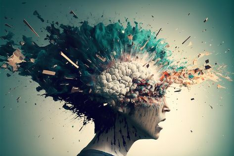 Head Explode Art, Head Exploding Art, Head Explosion, Losing Control, Anime Head, Negative Emotions, Vector Photo, Art Project, Premium Photo