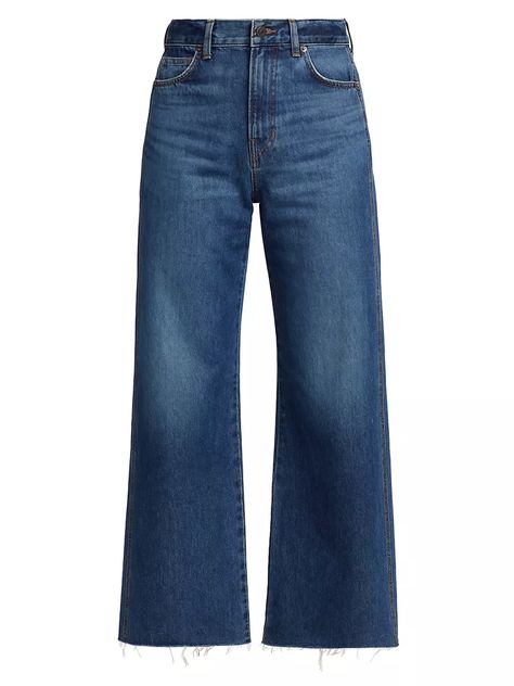 Shop Veronica Beard Taylor Wide-Leg Jeans | Saks Fifth Avenue Designer Jeans For Women, Dark Blue Denim Jeans, Retro Jeans, Jeans Cropped, Jeans Mid Rise, Closet Needs, Jeans Wide, Dark Denim Jeans, Jeans Button