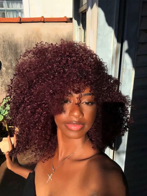 Deep Auburn Red Hair Color, Dark Cherry Hair Black Women, Cherry Red Curly Hair Black Women, Burgundy Hair On Curly Hair, Dark Red Afro Hair, Red Afro Hair Natural 4c, Dark Red Afro, Dark Cherry Red Hair Curly, Burgundy Hair Black Women Natural