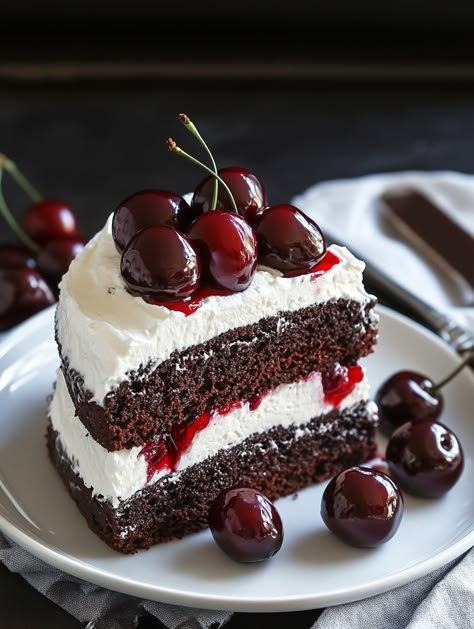 Quick Chocolate Desserts, Cherry Cakes, Stabilized Whipped Cream, Best Chocolate Desserts, Black Forest Cake, Kinds Of Desserts, Forest Cake, Chocolate Dessert Recipes, Whipping Cream