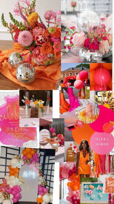 Garden Disco, Disco Tequila, Coachella Theme Party, Tequila Sunset, Grad Party Theme, Orange And Pink Wedding, Bridesmaid Brunch, Bachelorette Planning, Sunset Party