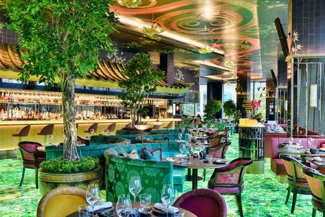 Backlit gemstone floor illuminates London restaurant The Ivy Asia The Ivy Asia, Best Restaurants London, Coolest Restaurants, Asia Restaurant, Ivy Restaurant, Upholstered Banquette, London Restaurant, Asian Inspired Dishes, Cool Restaurant