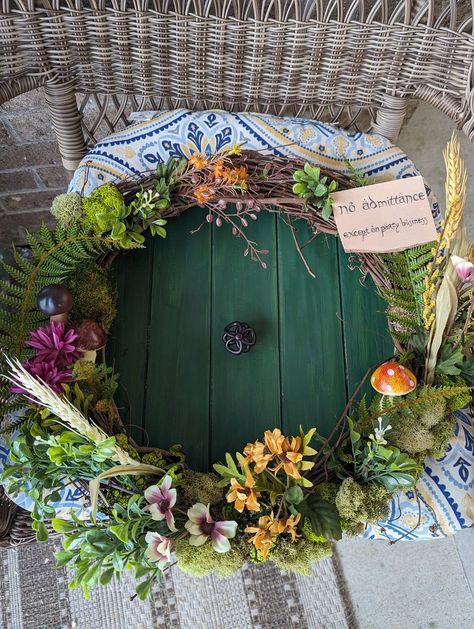 Fans of Middle-Earth | I kept seeing a cute hobbit door wreath and decided to make one myself Hobbit Door Wreath, Twentieth Birthday, Hobbit Party, Hobbit Door, Arts And Crafts For Adults, Door Wreaths Diy, Art Night, Hobbit House, I Am So Happy