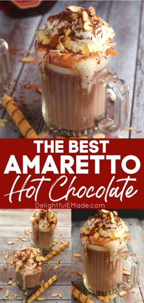 Amaretto Recipes, Hot Chocolate Spiked, Amaretto Liquor, Amaretto Drinks Recipes, Alcoholic Hot Chocolate, Spiked Hot Chocolate Recipe, Amaretto Recipe, Amaretto Drinks, Alcohol Chocolate