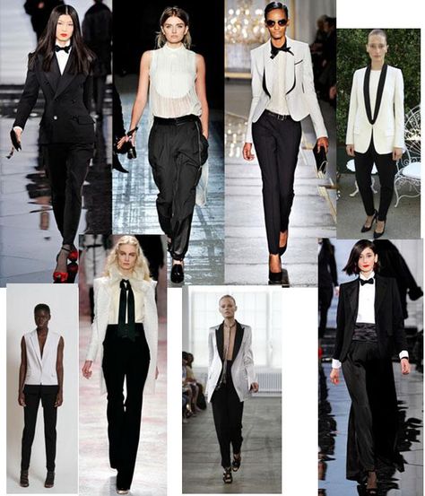 You = high femme. Tux = manly man suit. But a high femme in a tux..Ooooo hello contrast and juxtaposition! Yessss Women Tuxedo Outfit Aesthetic, Tuxedo Outfits For Women, Tuxedo Shirt Outfit Women, Tuxedo For Woman Masculine Style, Girl Tux, Black Fitted Tuxedo Pants, Tuxedo-style Structured Business Pantsuit, Black Tuxedo-style Tailored Pantsuit, Structured Tuxedo-style Business Pantsuit