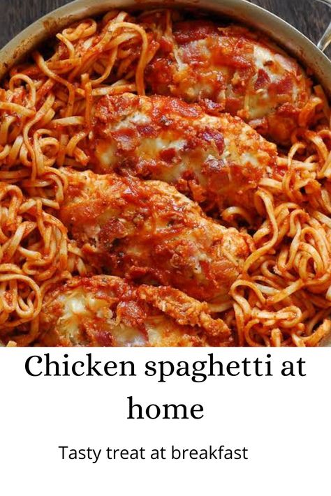 Chicken spaghetti Chicken With Spaghetti Sauce Recipes, Chicken For Spaghetti, Spaghetti With Chicken Breast, Spaghetti Recipes With Chicken, Chicken In Spaghetti Sauce, Baked Chicken Speggetti Recipes, Chicken Spaghetti With Red Sauce, Spaghetti Chicken Bake, Spaghetti Sauce And Chicken Recipes