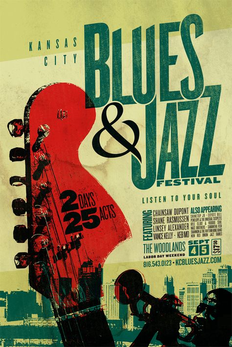 Blues & Jazz Festival by Jeremy Kramer, via Behance Blues Music Poster, Poster Backgrounds, Jazz Poster, Music Festival Poster, Jazz Art, Blues Festival, Music Poster Design, Blue Poster, Rock Posters