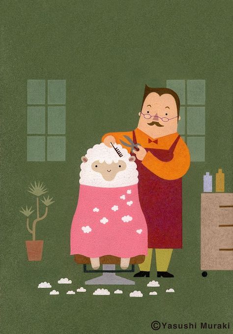 Haircut of sheep / hand-drawn on Behance Show Poster Design, Haircut Illustration, Poster Design Competition, Bologna Children's Book Fair, Italy Bologna, Japanese Paintings, Personal Illustration, Lion Illustration, Motorcycle Illustration