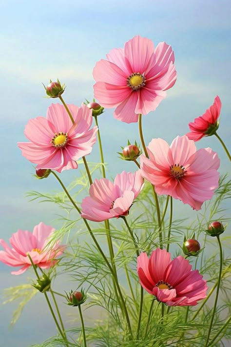 Field Of Cosmos Flowers, Cosmos Painting, Flowers Cosmos, Columbine Flower, Very Beautiful Flowers, Cosmos Flowers, A Beautiful Flower, Ancient Mythology, मोबाइल वॉलपेपर