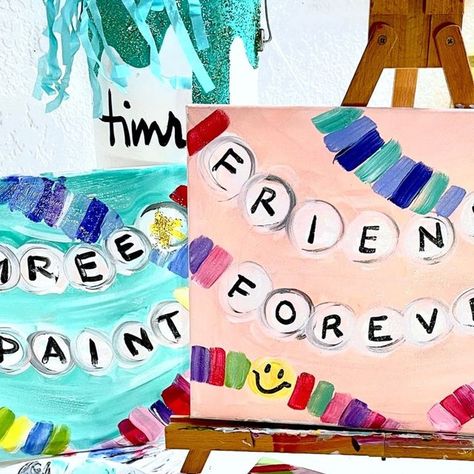 Timree Gold • Artist🎨 on Instagram: "⚠️CALLING ALL SWIFTIES⚠️ It's fun to make a friendship bracelet, but it's even more fun to PAINT your very own!! Grab a friend or go solo, and paint the cutest newest addition to Paint Club!! ⁠ ⁠ #PaintClub #Swifties #friendshipbracelets #taylorswift #timreepaintclub #besties #friendsforever #iheartpaint" Things To Paint For Your Best Friend, Friendship Day Painting, Friendship Paintings Ideas, Besties Painting, Friendship Artwork, Painting Ideas With Friends, Best Friend Painting Ideas, Bestie Crafts, Best Friend Painting