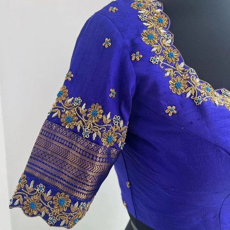 Dm@9640490158 Designer maggam work blouse Fabric: Halfpattu /Rawsilk Dispatch: 3days Price : 2700unstiched 3250stitched Colours and sizes can be customised accordingly Blue Maggam Work Blouse Designs, Trendy Maggam Work Blouse Designs, Marriage Blouses, Ghagra Design, Bride Blouse, Aari Work Blouse Design, Aari Blouses, Cut Work Blouse, Maggam Designs