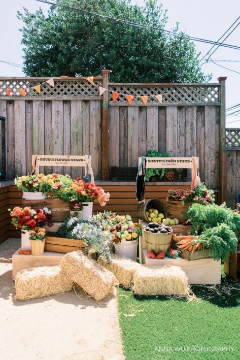 Mini Farmers Market Stand, Farmers Market Photo Booth, Orchard Theme Party, Farmer Theme Party, Farmers Market Tablescape, Fruit Stand Party, Farmers Market Photo Backdrop, Farmers Market Brunch, Farmers Market 2nd Birthday Party