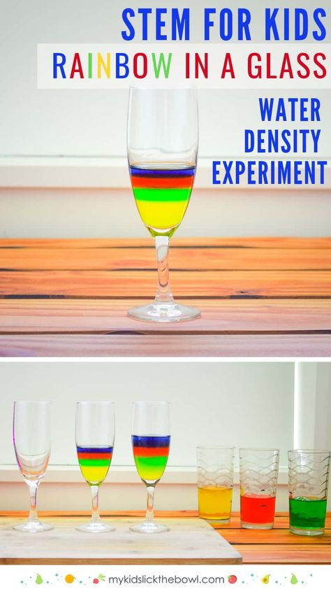 Colour Experiments For Kids, Science Experiments For Kindergarten, Water Density Experiment, Water Experiments For Kids, Density Experiment, Prek Science, Water Science Experiments, Rainbow Experiment, Candy Science