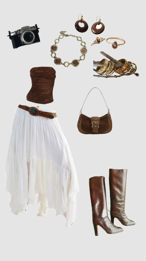 Earthbound Aesthetic Outfits, Art Show Outfit Summer, Bohemian Belt Outfit, Latin Dance Outfit Casual, Boho Modern Style Outfit, 2000s Chic Outfits, Nrf Outfits, Hippie Vibes Outfit, Boho Clothing Aesthetic