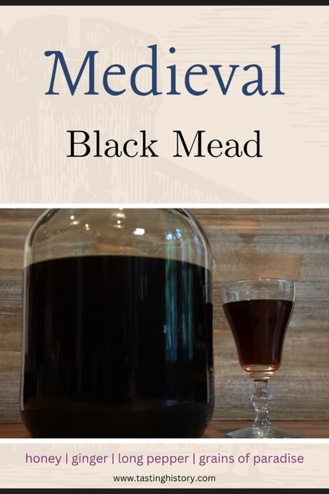 This historical recipe from 1393 is for a type of mead called bochet. The honey is cooked until it caramelizes, and there are optional spices like long pepper and cloves.  It turns out dry and much more complex than many meads I've had. Mead Drinks, Honey Mead Recipe, Mead Wine Recipes, Mead Recipes, Burnt Honey, Honey Mead, Distilling Alcohol, Mead Wine, Mead Recipe