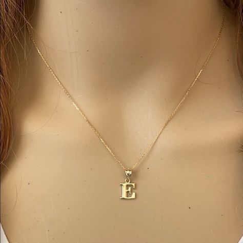 Solid 10k Gold Small Mini Initial Letter E Pendant Necklace Item No.: H89.Q . Metal Type: 10k Solid Yellow Gold (Also Available In 14k Solid Gold) Metal Color: Yellow Gold. (Also Available In White Gold And Rose Gold) Pendant W/Chain Weight: 1.4 - 1.6 Grams (Vary From Chain) Height Including Bail: 0.60 In (15.79 Mm) Width: 0.18 In (4.80 Mm) - 0.45 In (11.32 Mm) Chain Available In 16", 18", 20", 22" Available In Any Letter From A-Z Made To Order In Us. Please Allow 10-15 Days E Necklace Letter, E Necklace Initial, E Initial Necklace, Shine Jewelry, Cross Necklace Sideways, Phoenix Necklace, Dog Pendant, Round Pendant Necklace, Infinity Necklace