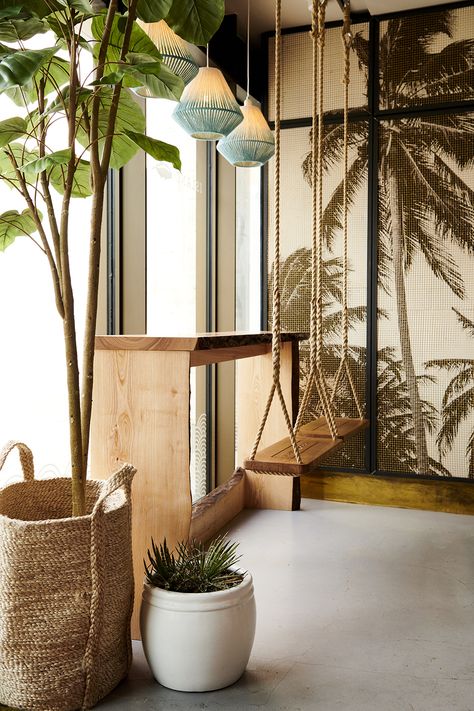 Clever Interior Design Ideas, Tropical Interior Restaurant, Island Store Design, Window Store Design, Boho Restaurant Interior Design, Tropical Restaurant Design, Tropical Coffee Shop, Coffee Store Design, Interior Design Tropical