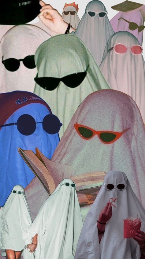 #ghosts #ghost #spooky #haunted #halloween #aesthetic #indie #halloweenaesthetic Campy Halloween Aesthetic, Retro Halloween Aesthetic, Halloween Disco, Disco Ghost Wallpaper, Spooky Disco, Disco Ghost, Ghosts With Sunglasses Aesthetic, Groovy Ghost Wallpaper, Groovy Ghost