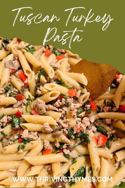 This easy one pot Tuscan Turkey Pasta dish is delicious and it is a go-to in my house for a quick weeknight dinner. It is nutritious and full of flavor made with ground turkey, fresh veggies and spices. Turkey Pasta, Breakfast Soup, Wheat Pasta, One Pot Dishes, One Pot Pasta, Quick Weeknight Dinners, Food Website, Pasta Dish, Fresh Veggies