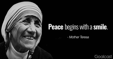 Words of Wisdom: "Peace begins with a smile." -Mother Teresa World Peace Art, Beach Lovers Quotes, Latin Quote Tattoos, Katy Perry Quotes, World Peace Quotes, Poems Of Love, Peace Begins With A Smile, Freddie Mercury Quotes, Mother Teresa Quote