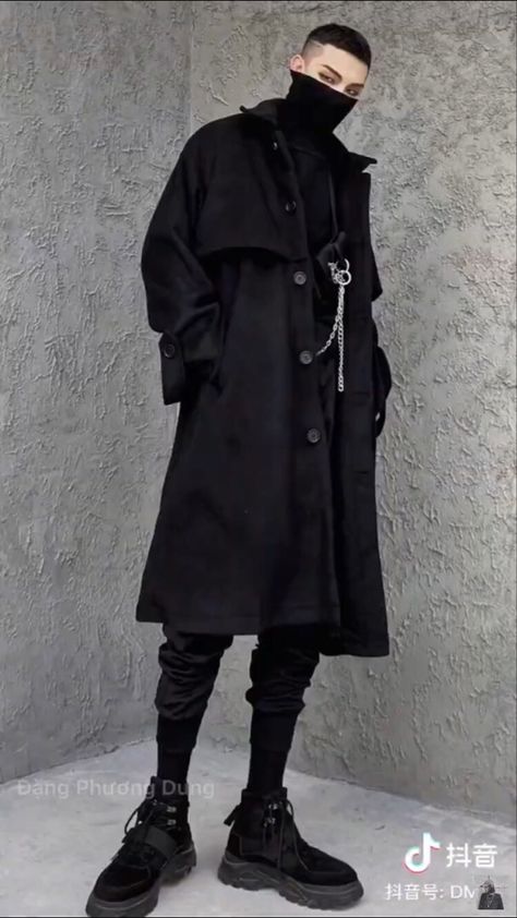 Mens Techwear Outfit, Formal Cyberpunk Outfit Male, Cyberpunk Aesthetic Fashion Men, Elegant Techwear, Hip Hop Fashion For Men, Punk Fashion Male, Goth Fashion Men, 일본 패션, Black Clothes