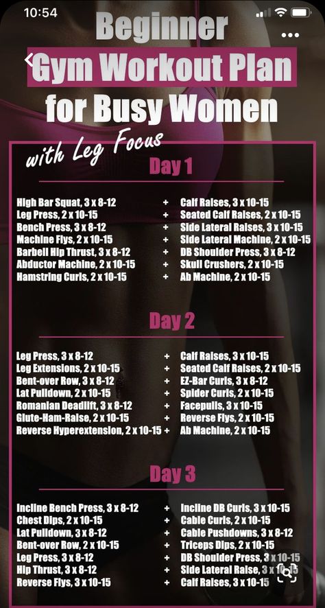 Gym Routine Women, Weekly Gym Workouts, Beginners Gym Workout Plan, 3 Day Workout, Gym Workout Plan, Gym Workout Plan For Women, Work Out Routines Gym, Workout Splits, Gym Workouts Women