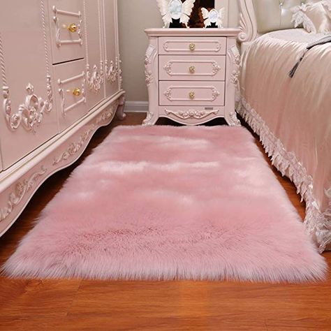 Solid Color Area Rugs, Faux Sheepskin Rug, Pink Room Decor, Faux Fur Rug, White Carpet, Fluffy Rug, Dreamy Room, Pink Room, Room Carpet