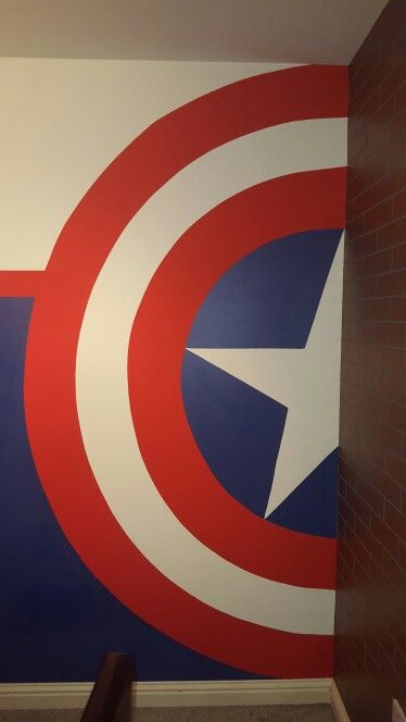 Hand painted Captain America shield Avengers Bedroom Ideas, Captain America Room, Captain America Bedroom, Room For Boys, Avengers Bedroom, Marvel Bedroom, Avengers Room, Marvel Room, Superhero Bedroom