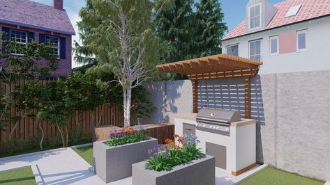 simple outdoor BBQ spot with raised flower pot made of concrete
#outdoor space #bbq spot #landscape #bbq #landscape Bbq Spot Backyard, Backyard Landscape, Outdoor Bbq, Backyard Landscaping Designs, Backyard Patio, Summer House, Flower Pot, Backyard Landscaping, Landscape Design