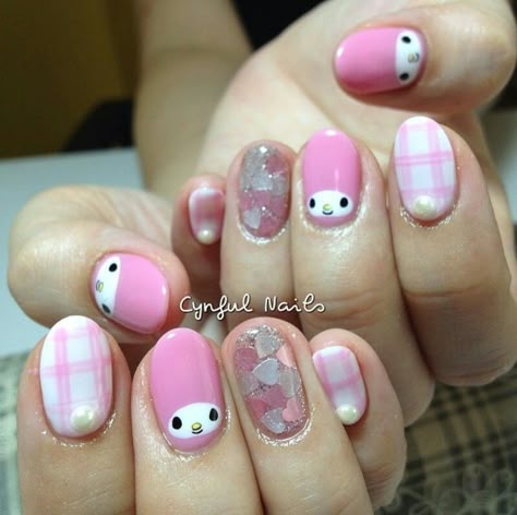 Melody nails art by @cynfulnails Kawaii Nail Art, Nail Drawing, Anime Nails, Racun Shopee, Grunge Nails, Hello Kitty Nails, Really Cute Nails, Ideas Handmade, Soft Nails