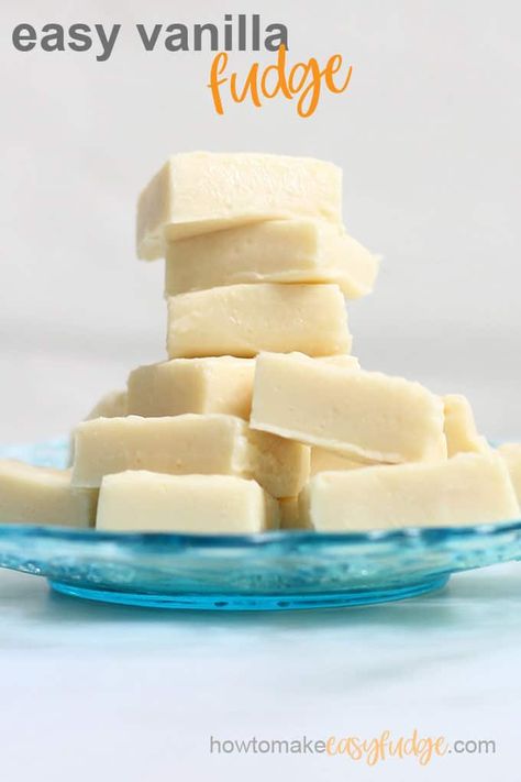 How to make easy vanilla fudge with 4-ingredients in the microwave or stove-top. Recipe at howtomakeeasyfudge.com #easyfudge #fudge #vanillafudge #whitechocolatefudge #condensedmilkfudge #vanillafudgerecipe #vanilla #microwavefudge #easyvanillafudge #howtomakefudge #homemadefudge #easyfudgerecipe Easy Vanilla Fudge, Vanilla Fudge Recipe, Vanilla Fudge Recipes, How To Make Fudge, Easy Vanilla Cake Recipe, Microwave Fudge, White Chocolate Fudge, Fudge Recipes Chocolate, Vanilla Fudge